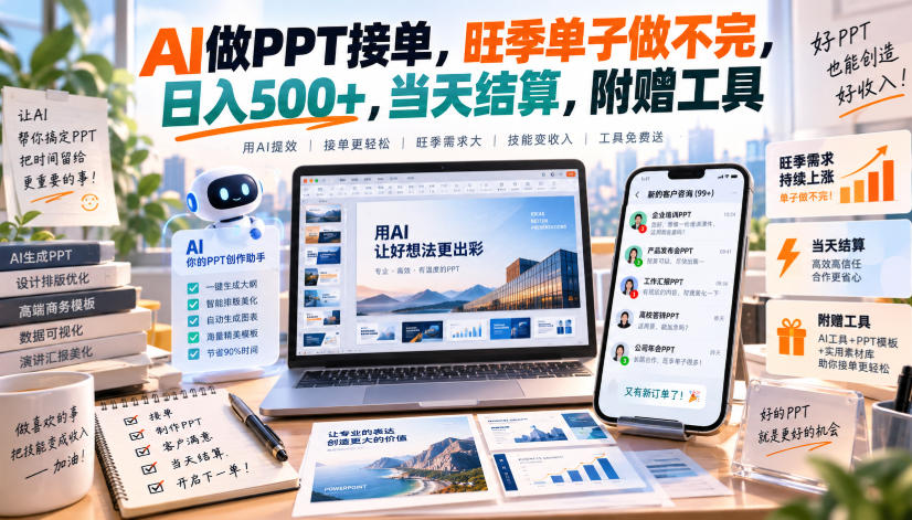 AI做PPT接单，旺季单子做不完，日入500+，当天结算，附赠工具【揭秘】-云网创