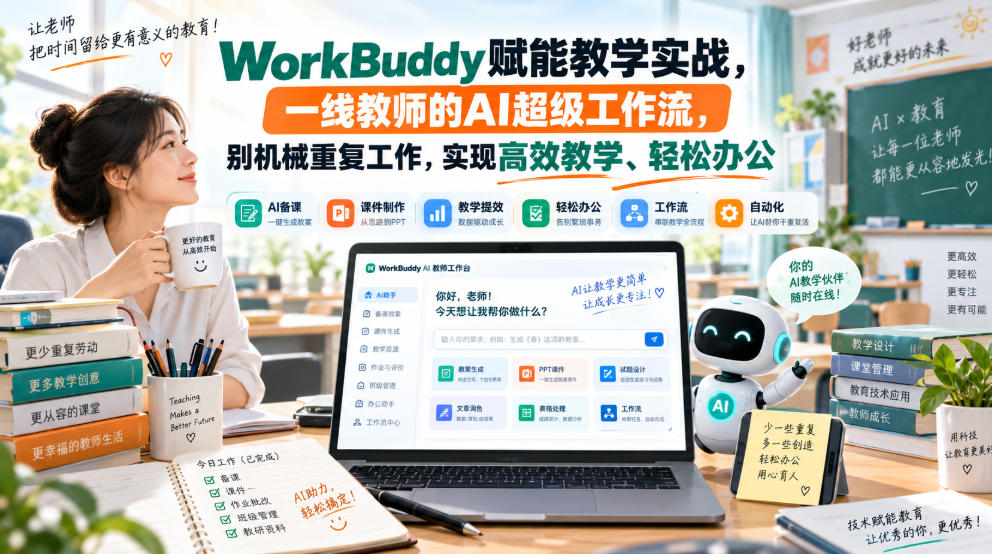 WorkBuddy赋能教学实战，一线教师的AI超级工作流，别机械重复工作，实现高效教学、轻松办公-云网创