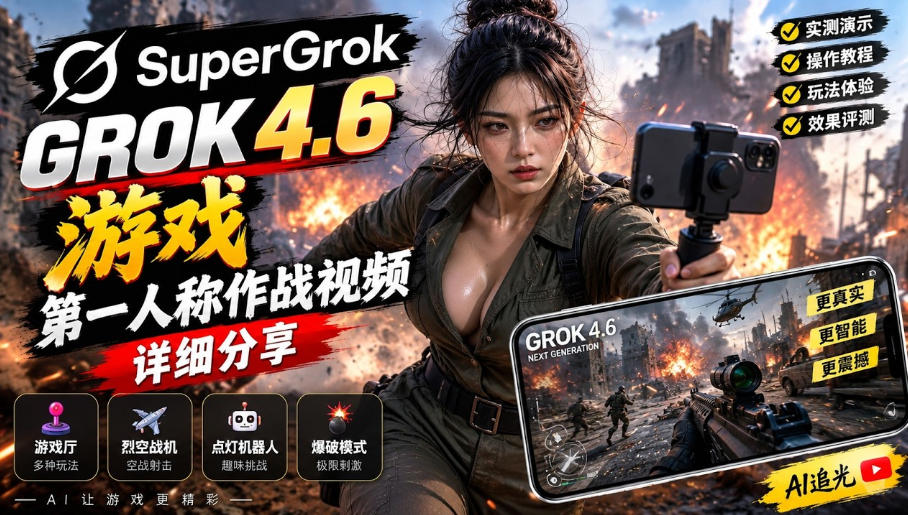Grok 4.6也能做游戏？第一人称作战视频实测｜玩法详细讲解-云网创