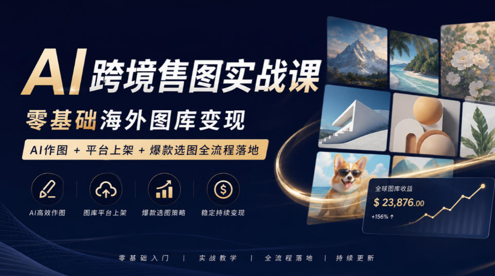 AI跨境售图实战课，零基础海外图库变现，AI作图+平台上架+爆款选图全流程落地-云网创