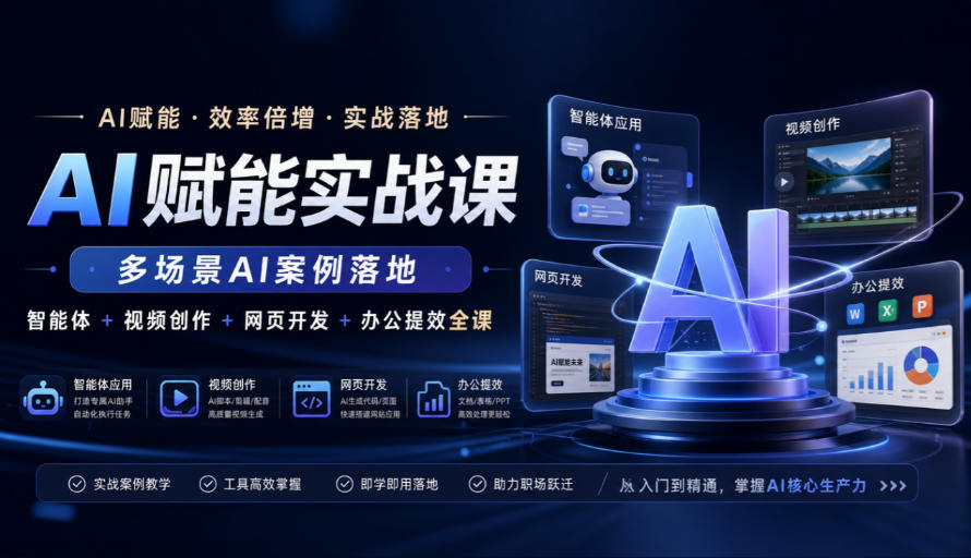 AI赋能实战课，多场景AI案例落地，智能体+视频创作+网页开发+办公提效全课-云网创