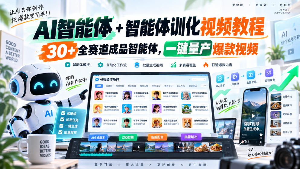 AI智能体+智能体训化视频教程，30+全赛道成品智能体，一键量产爆款视频-云网创