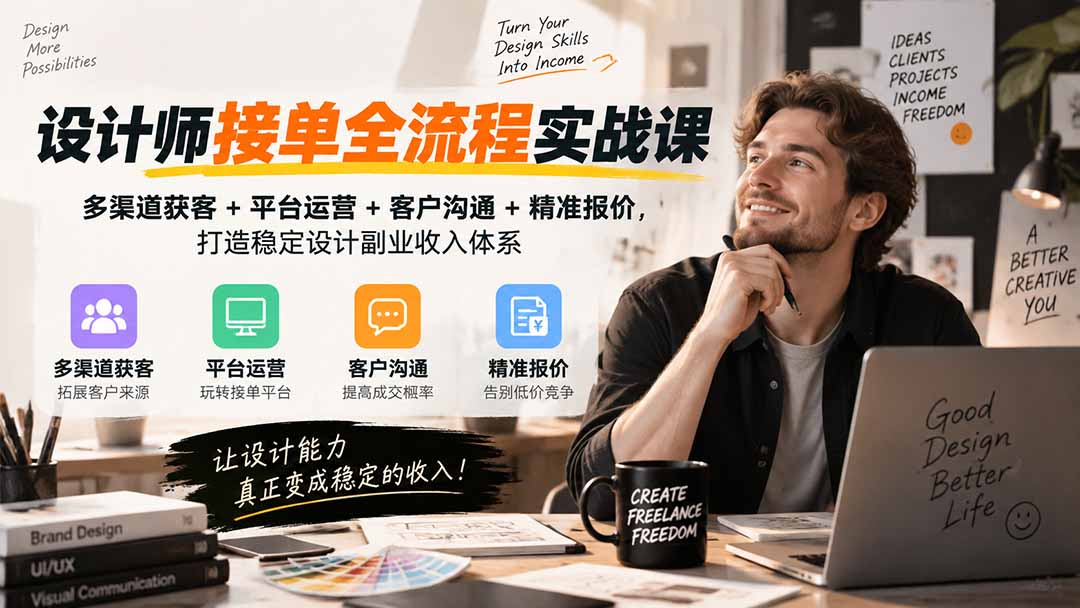 设计师接单全流程实战课-无水印｜多渠道获客+平台运营+客户沟通+精准报价，打造稳定设计副业收入体系-云网创