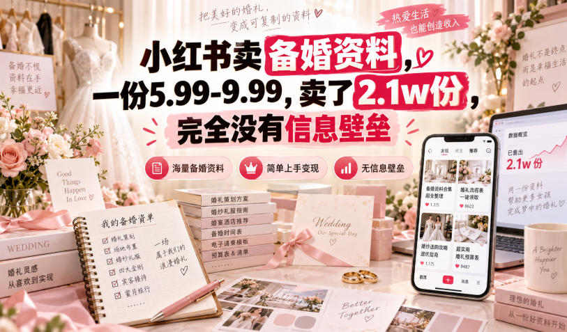 小红书卖备婚资料，一份5.99-9.99，卖了2.1w份，完全没有信息壁垒-云网创