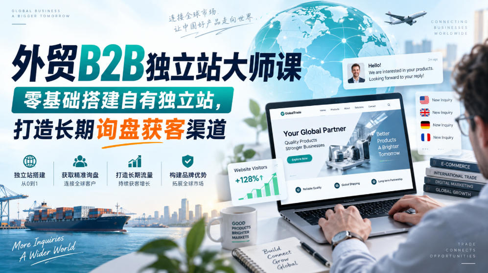 外贸B2B独立站大师课，零基础搭建自有独立站，打造长期询盘获客渠道-云网创