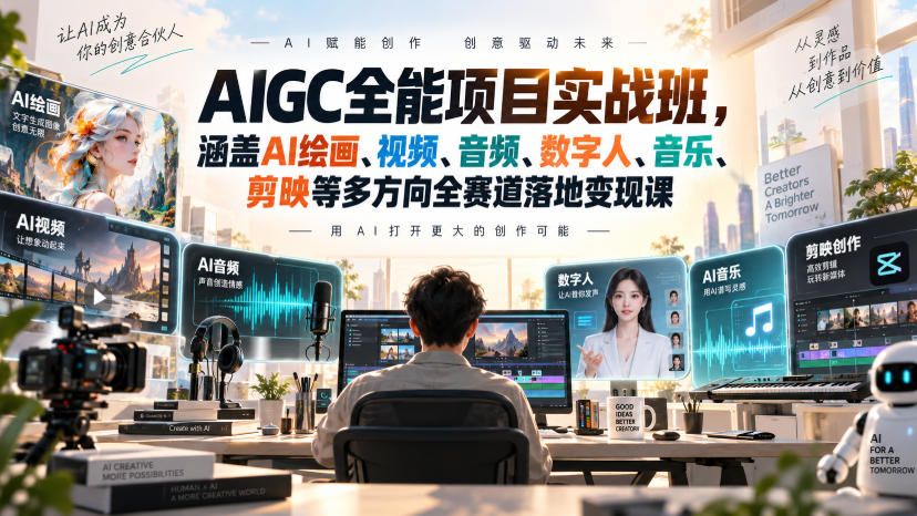 AIGC全能项目实战班，涵盖AI绘画、视频、音频、数字人、音乐、剪映等多方向全赛道落地变现课(更新)-云网创