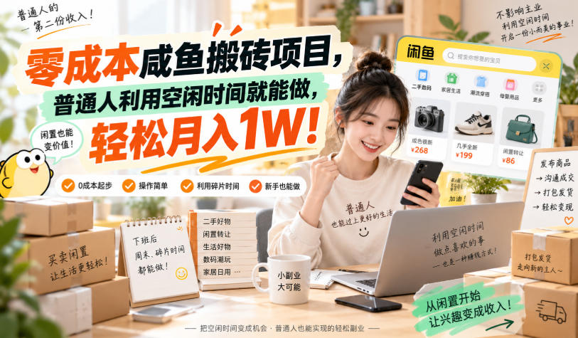 零成本咸鱼搬砖项目，普通人利用空闲时间就能做，轻松月入1W！【揭秘】-云网创