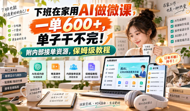 下班在家用AI做微课，一单600+，单子干不完！附内部接单资源，保姆级教程【揭秘】-云网创