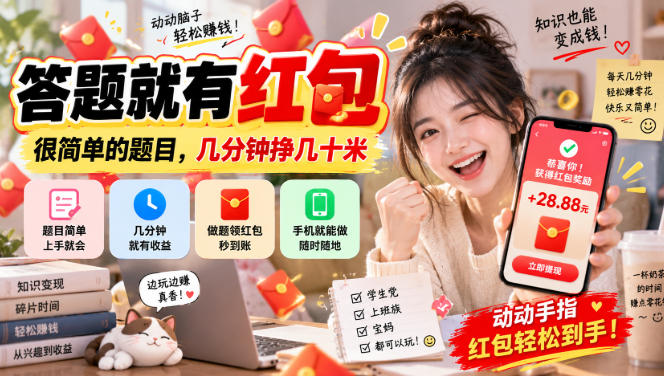 答题就有红包，很简单的题目，几分钟挣几十块，学生党上班族宝妈都可以玩【揭秘】-云网创