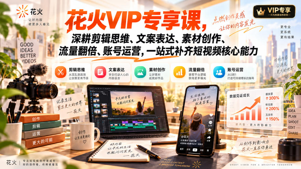 安先生-花火VIP专享课，深耕剪辑思维、文案表达、素材创作、流量翻倍、账号运营，一站式补齐短视频核心能力-云网创