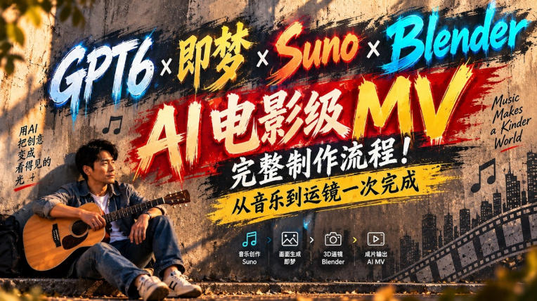 GPT6×即梦×Suno×Blender｜AI电影级MV完整制作流程！从音乐到运镜一次完成！-云网创