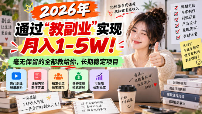 2026年通过“教副业”实现月入1-5W！毫无保留的全部教给你，长期稳定项目【揭秘】-云网创