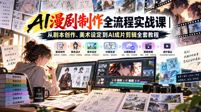 AI漫剧制作全流程实战课｜从剧本创作、美术设定到AI成片剪辑全套教程​-云网创