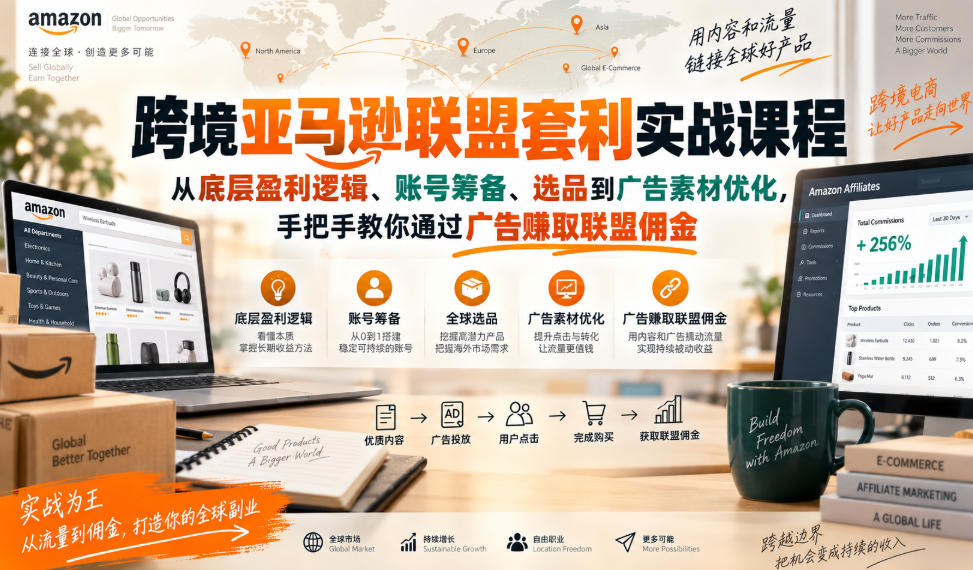 跨境亚马逊联盟套利实战课程，从底层盈利逻辑、账号筹备、选品到广告素材优化，手把手教你通过广告賺取联盟佣金-云网创