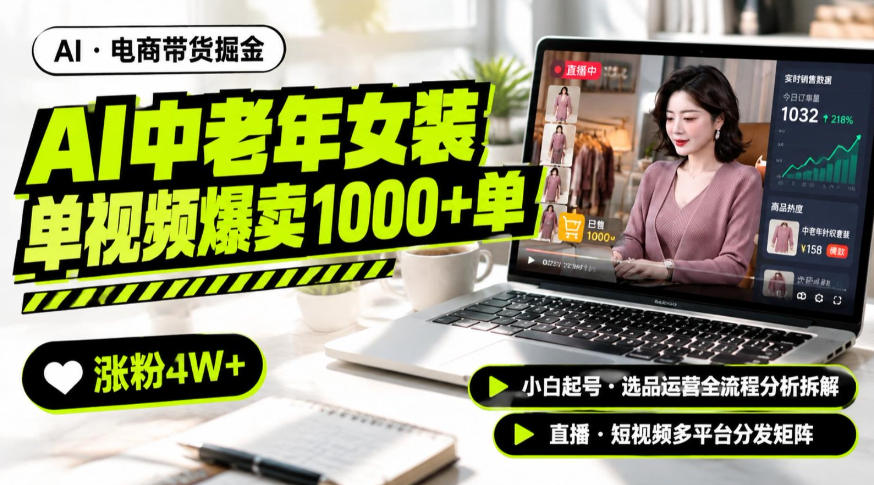 AI中老年服装带货赛道新玩法，一个视频卖出1000多单涨粉4W+，小白起号选品运营全流程分析拆解-云网创