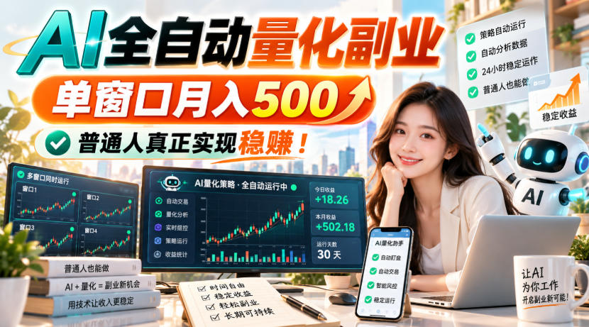 AI全自动量化副业，单窗口月入500，普通人真正实现稳賺！【揭秘】-云网创