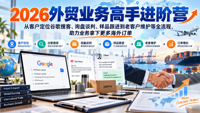 2026外贸业务高手进阶营，从客户定位谷歌搜客、询盘谈判、样品跟进到老客户维护等全流程，助力业务拿下更多海外订单-云网创