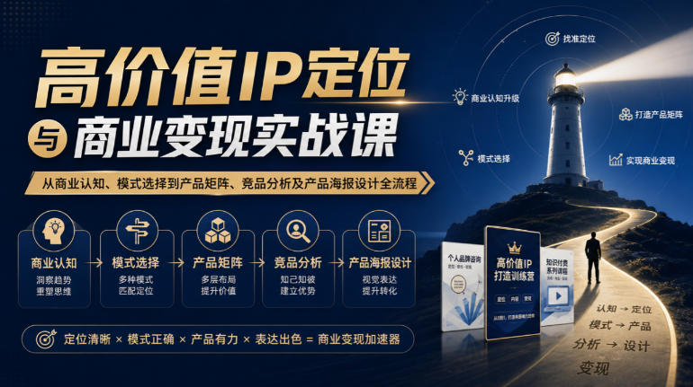 【无水印】高价值IP定位与商业变现实战课，从商业认知、模式选择到产品矩阵、竞品分析及产品海报设计全流程-云网创