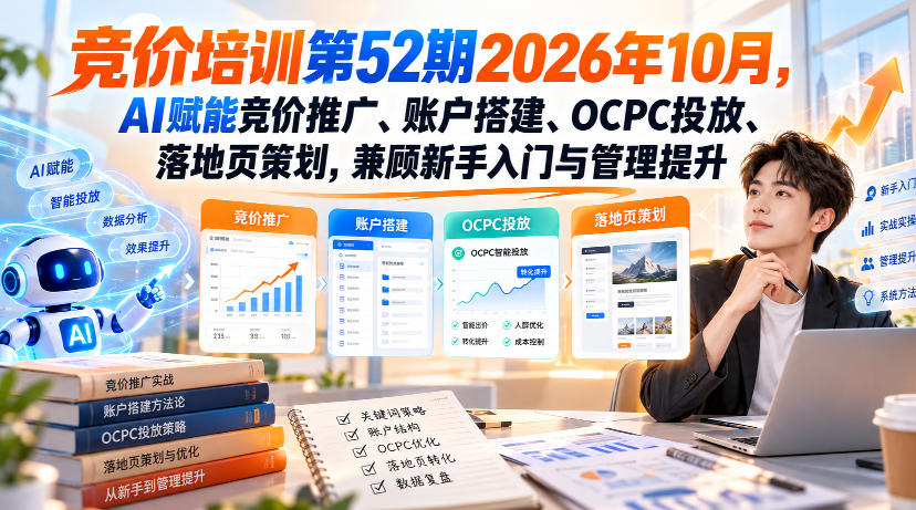 厚昌-竞价培训第52期2026年10月，AI赋能竞价推广、账户搭建、OCPC投放、落地页策划，兼顾新手入门与管理提升-云网创