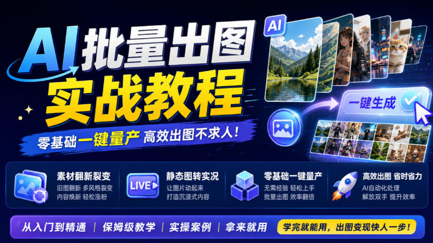 AI批量出图实战教程，素材翻新裂变，静态图转实况，零基础一键量产-云网创