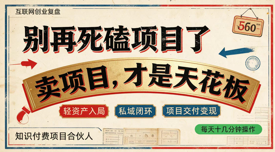 做项目不如卖项目，做知识付费自己当老板，普通人死磕项目賺钱，聪明人贩卖项目认知賺钱【揭秘】-云网创