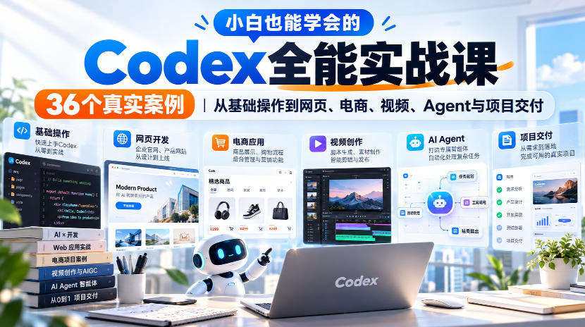 小白也能学会的Codex全能实战课｜36个真实案例，从基础操作到网页、电商、视频、Agent与项目交付-云网创
