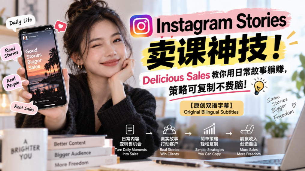 Instagram Stories卖课神技！Delicious Sales教你用日常故事躺賺，策略可复制不费脑！【原创双语字幕】-云网创