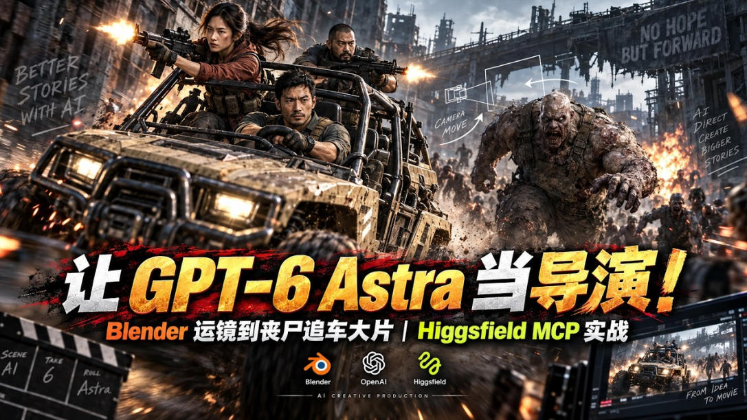 让GPT-6 Astra当导演！Blender运镜到丧尸追车大片｜Higgsfield MCP实战-云网创