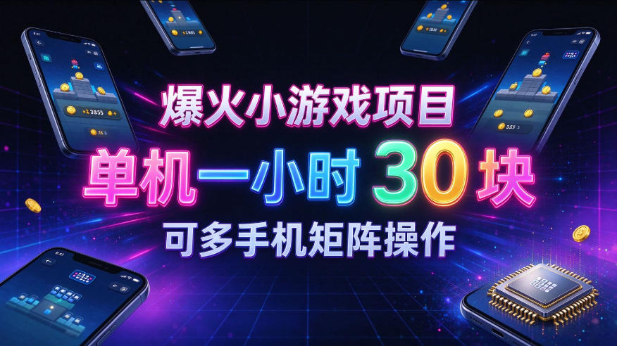 爆火小游戏撸金项目，实测单机一小时30+，可多手机矩阵操作，新手看完一遍就能上手【揭秘】-云网创