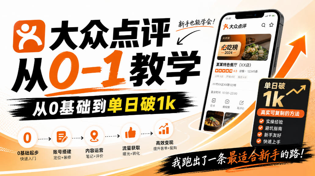 大众点评分成从0-1教学，从0基础到单日破1k，我跑出了一条最适合新手的路-云网创