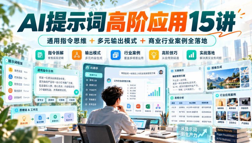 AI提示词高阶应用15讲｜通用指令思维+多元输出模式+商业行业案例全落地-云网创