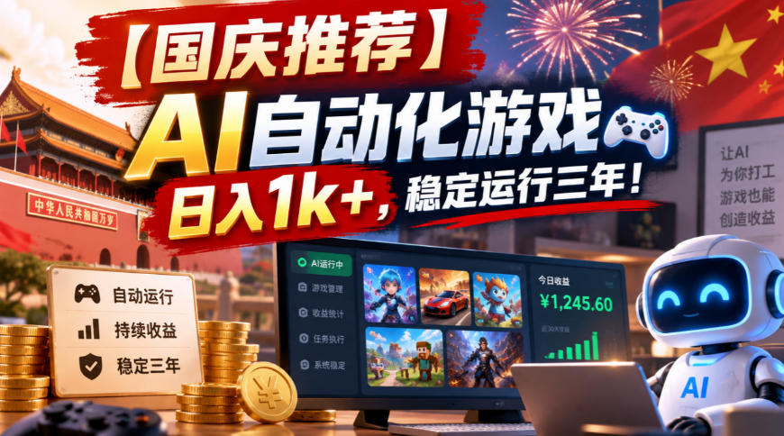 【国庆推荐】AI自动化游戏，日入1k+，操作简单，稳定运行三年！【揭秘】-云网创