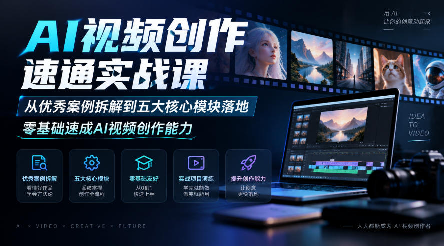 AI视频创作速通实战课｜从优秀案例拆解到五大核心模块落地，零基础速成AI视频创作能力-云网创
