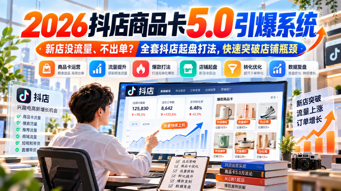 2026抖店商品卡5.0引爆店铺流量，新店没流量、不出单？全套抖店起盘打法，快速突破店铺瓶颈-云网创