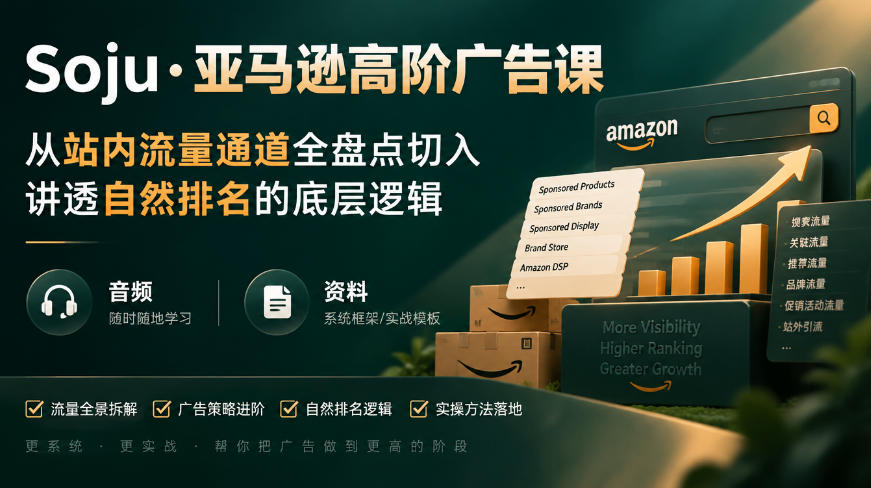 亚马逊高阶广告课，从站内流量通道全盘点切入，讲透自然排名的底层逻辑(直播+音频+资料)-云网创