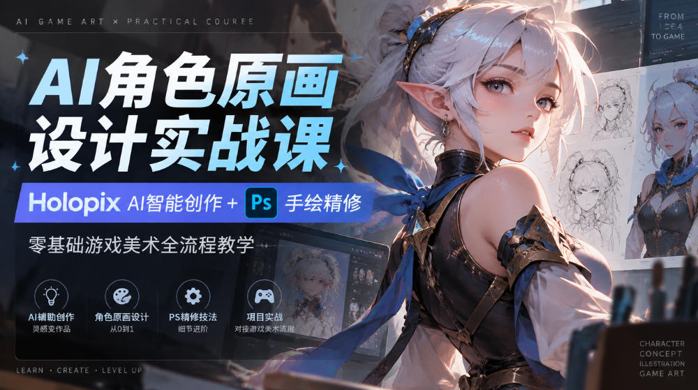 AI角色原画设计实战课｜Holopix AI智能创作+PS手绘精修，零基础游戏美术全流程教学-云网创