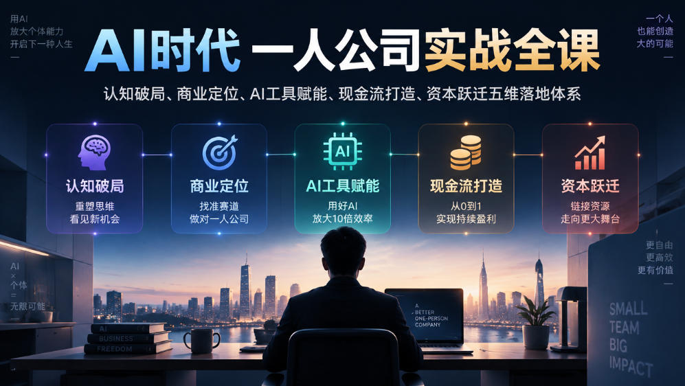 AI时代一人公司实战全课｜认知破局、商业定位、AI工具赋能、现金流打造、资本跃迁五维落地体系-云网创