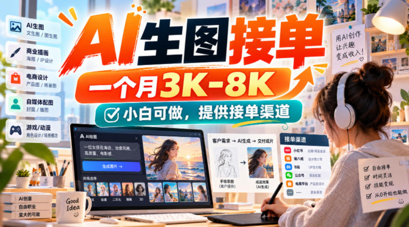 AI生图接单，一个月3K-8K，小白可做，提供接单渠道-云网创