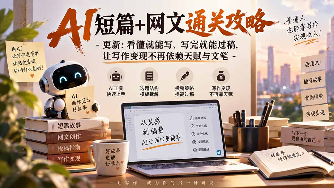 AI短篇+网文通关攻略-更新1009：看懂就能写、写完就能过稿，让写作变现不再依赖天赋与文笔-云网创