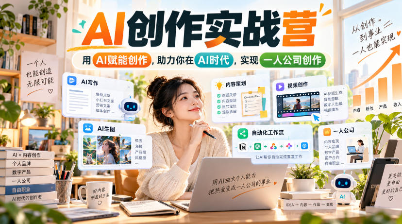 AI创作实战营，用AI赋能创作，助力你在AI时代，实现一人公司创作-云网创
