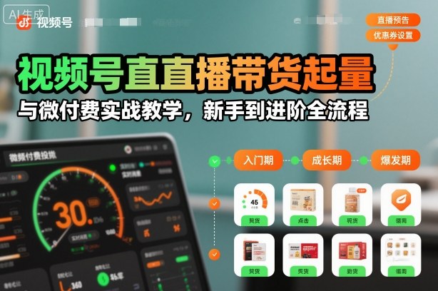 视频号直播带货起量与微付费实战教学，新手到进阶全流程(更新26年10月)-云网创