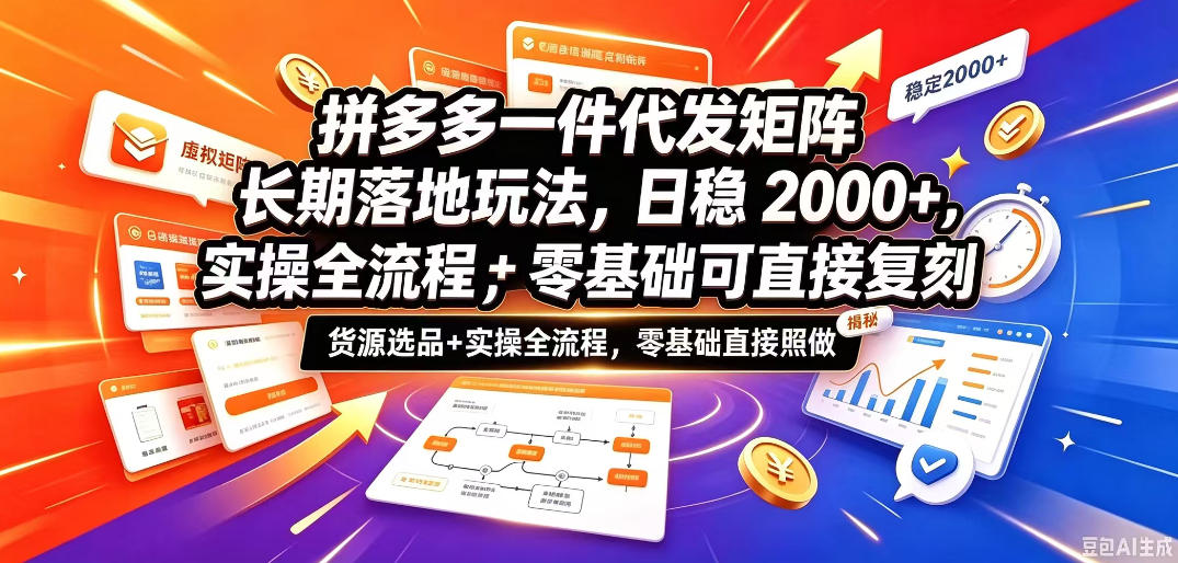 拼多多一件代发矩阵长期落地玩法，日稳入2k+，选品货源+实操全流程，零基础可直接复刻【拆解】-云网创