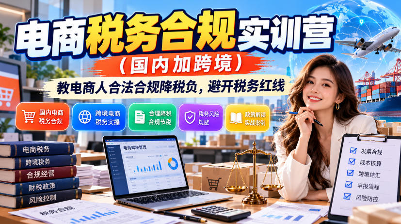 电商税务合规实训营(国内加跨境)，教电商人合法合规降税负，避开税务红线-云网创