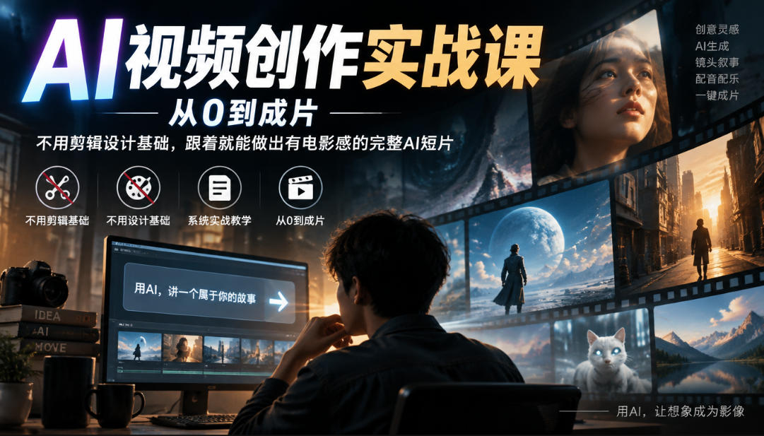AI视频创作实战课，从0到成片，不用剪辑设计基础，跟着就能做出有电影感的完整AI短片-云网创