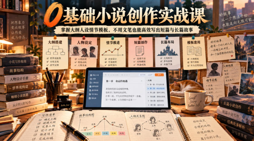 0基础小说创作实战课｜掌握大纲人设情节模板，不用文笔也能高效写出短篇与长篇故事-云网创