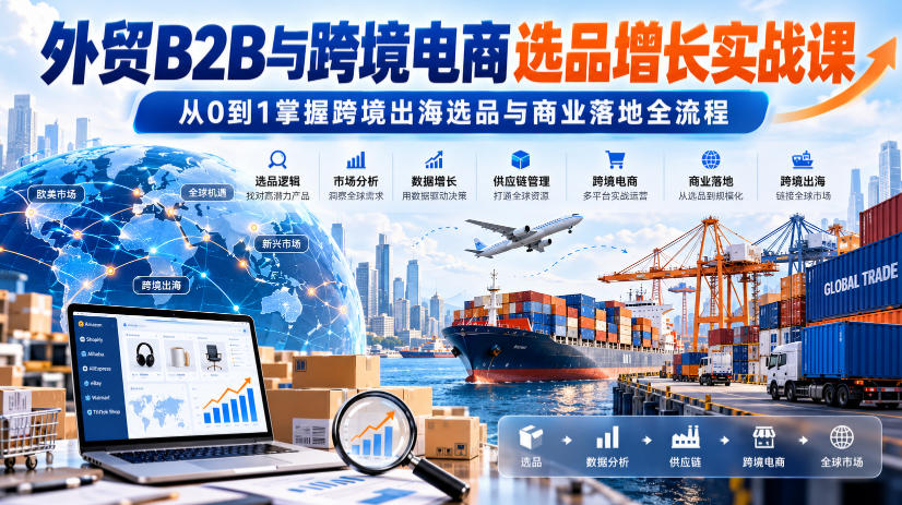 外贸B2B与跨境电商选品增长实战课，从0到1掌握跨境出海选品与商业落地全流程-云网创