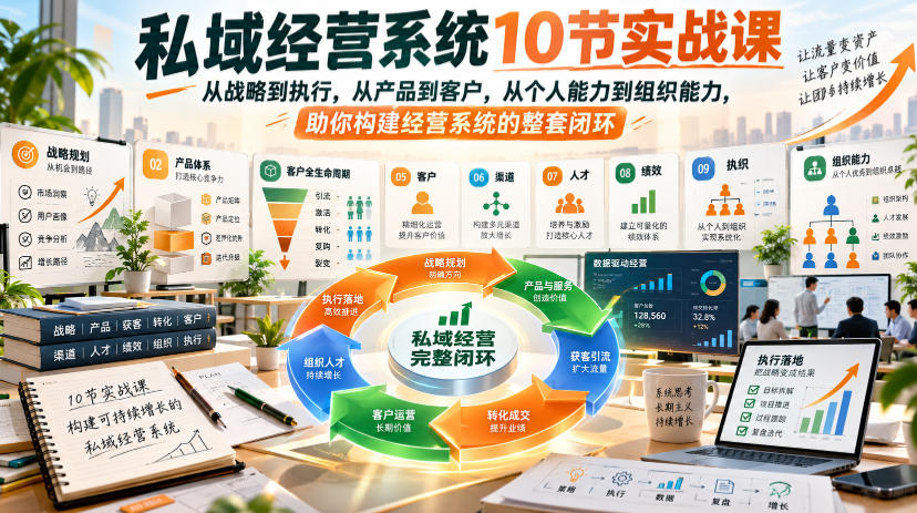 私域经营系统10节实战课，从战略到执行，从产品到客户，从个人能力到组织能力，助你构建经营系统的整套闭环-云网创