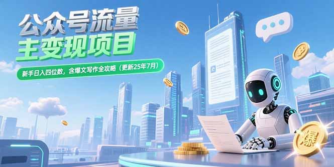 公众号流量主变现项目，新手日入四位数，含爆文写作全攻略(更新25年7月-云网创