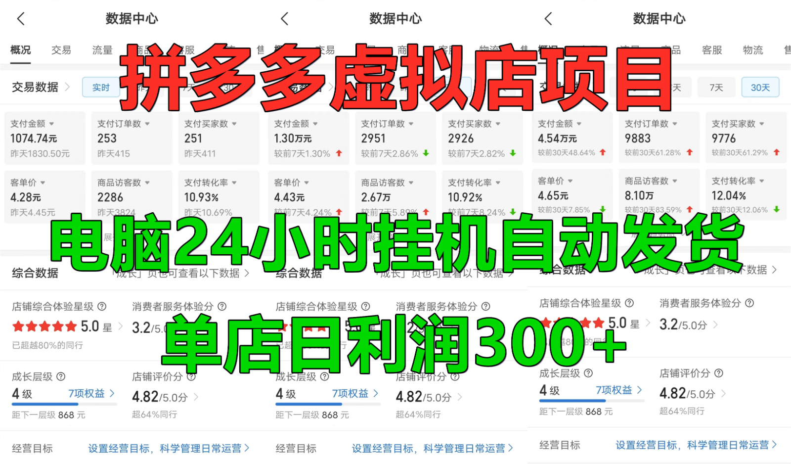 拼多多虚拟店铺项目，电脑挂机自动发货，单店日利润300+-云网创