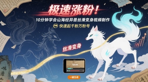 极速涨粉！10分钟学会山海经异兽丝滑变身视频制作，快速起千粉万粉号-云网创